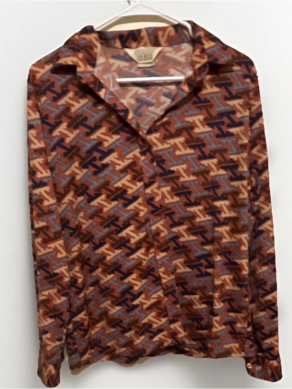 Women’s Brown Geometric Button-Down Shirt Vintage 90s!
